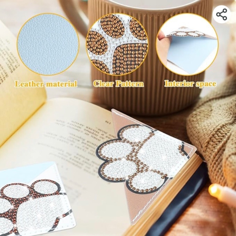 Diamond Art Paw Print Corner Bookmark, Neutral, Sparkly, Bling (PINK/BROWN) - Picture 16 of 17